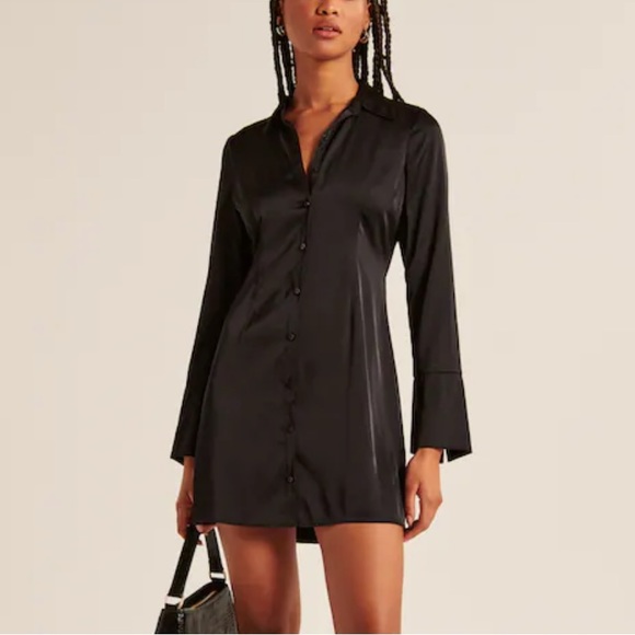 A&F Long-Sleeve Satin Shirt Dress - Picture 2 of 6